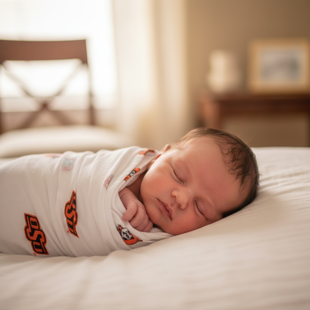 Oklahoma State University Cowboys Muslin Swaddle Blanket – Soft Breathable 47x47 Baby Blanket | Officially Licensed OSU Gift