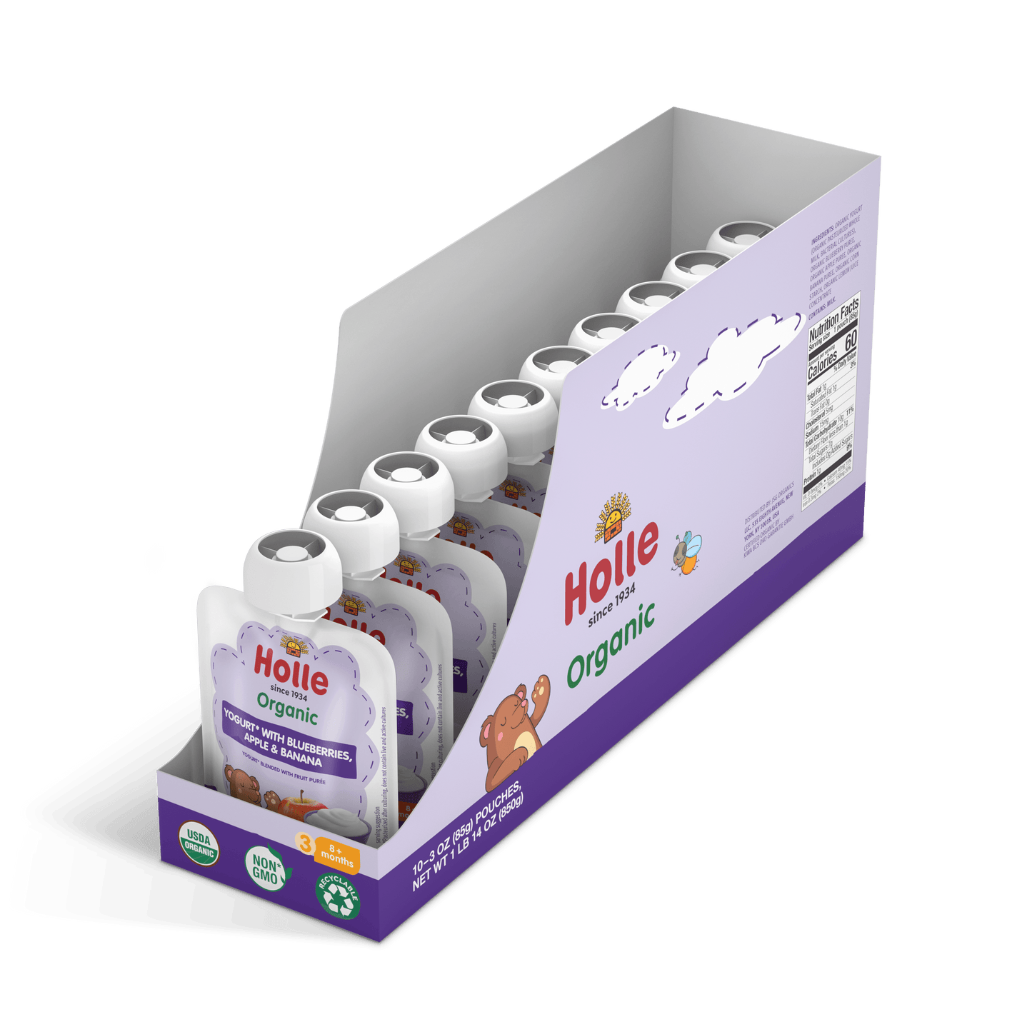 Holle Organic Blueberries, Apple & Banana Yogurt Pouches