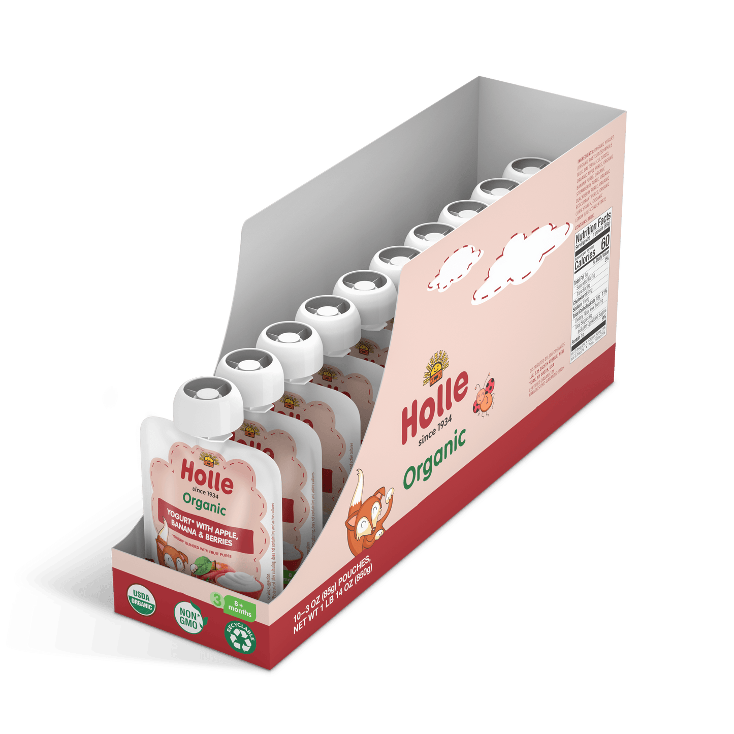 Holle Organic Apple, Banana & Berries Yogurt Pouches