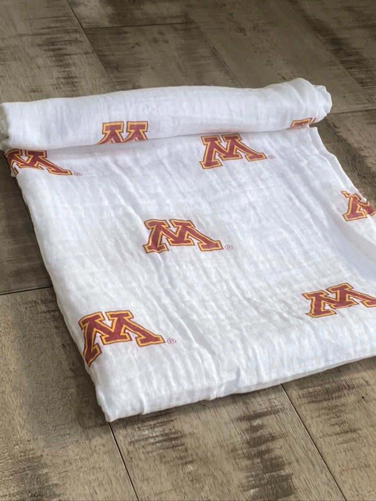 University of Minnesota Muslin Swaddle Blanket – Lightweight 47x47in Baby Wrap – Officially Licensed Golden Gophers Newborn Gift