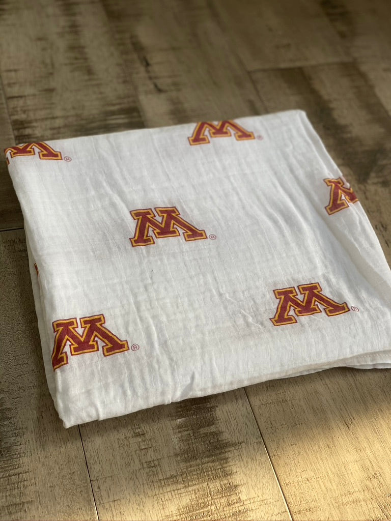 University of Minnesota Muslin Swaddle Blanket – Lightweight 47x47in Baby Wrap – Officially Licensed Golden Gophers Newborn Gift