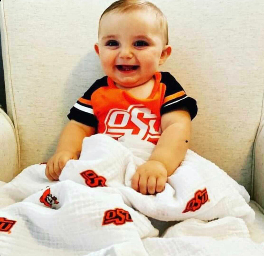 Oklahoma State University Cowboys Muslin Swaddle Blanket – Soft Breathable 47x47 Baby Blanket | Officially Licensed OSU Gift