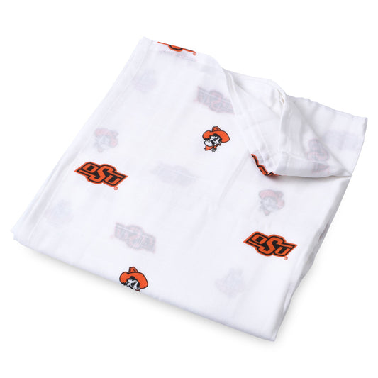 Oklahoma State University Cowboys Muslin Swaddle Blanket – Soft Breathable 47x47 Baby Blanket | Officially Licensed OSU Gift
