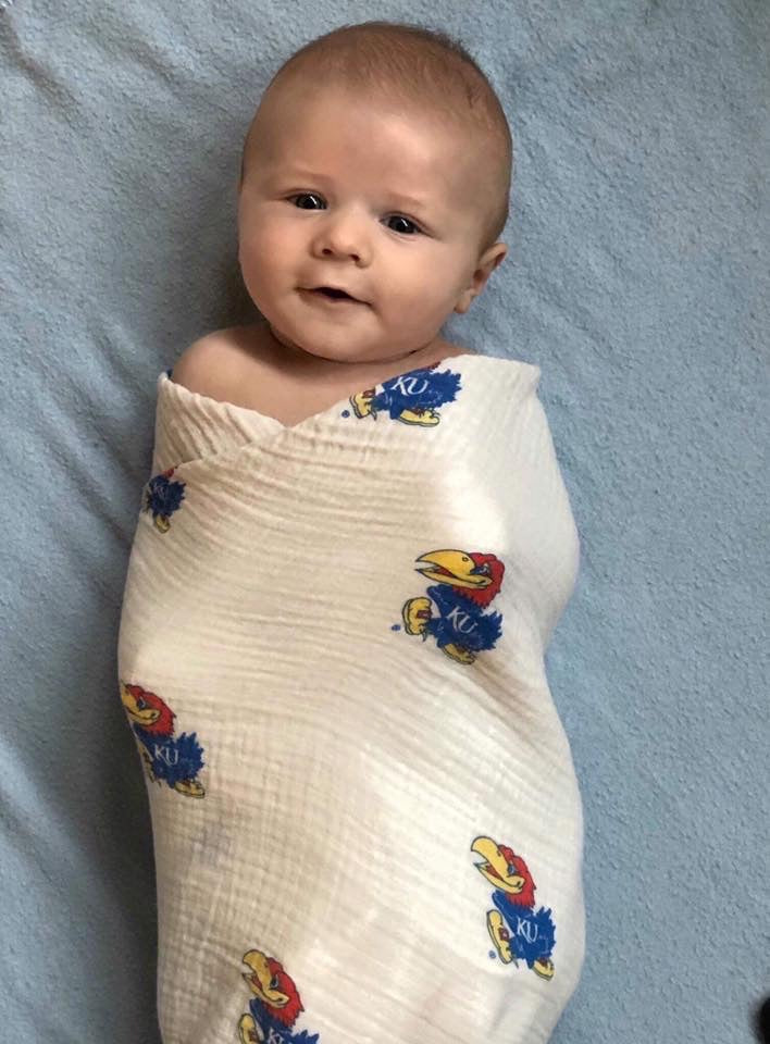University of Kansas Jayhawks Muslin Swaddle Blanket – Premium 100% Cotton 47x47 – Officially Licensed KU Newborn Gift