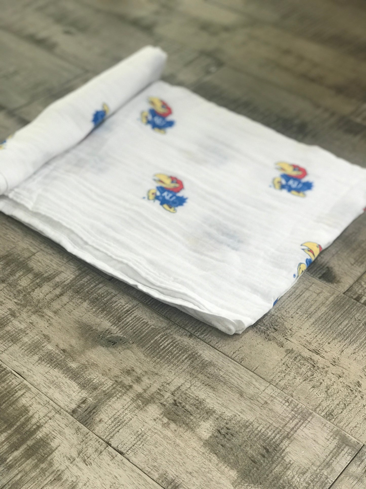 University of Kansas Jayhawks Muslin Swaddle Blanket – Premium 100% Cotton 47x47 – Officially Licensed KU Newborn Gift