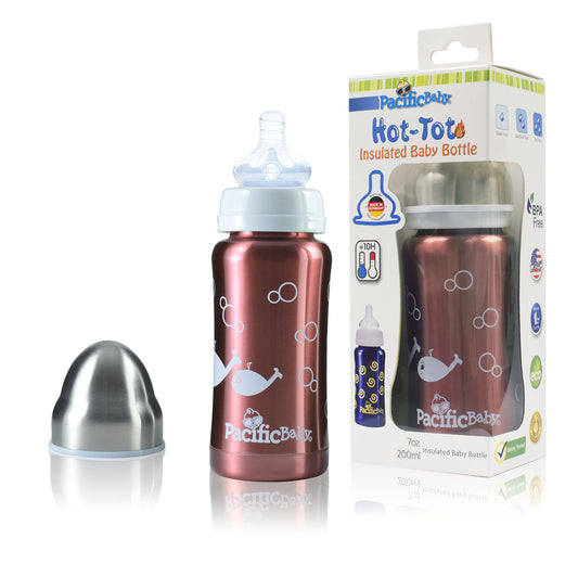 Pacific Baby Hot-Tot Stainless Steel Insulated Infant Baby 7 oz Eco Feeding Bottle Fish