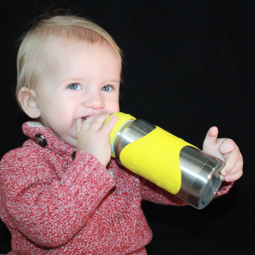 Pacific Baby Hot-Tot Stainless Steel Insulated Infant Baby 7 oz Eco Feeding Bottle Silver Yellow