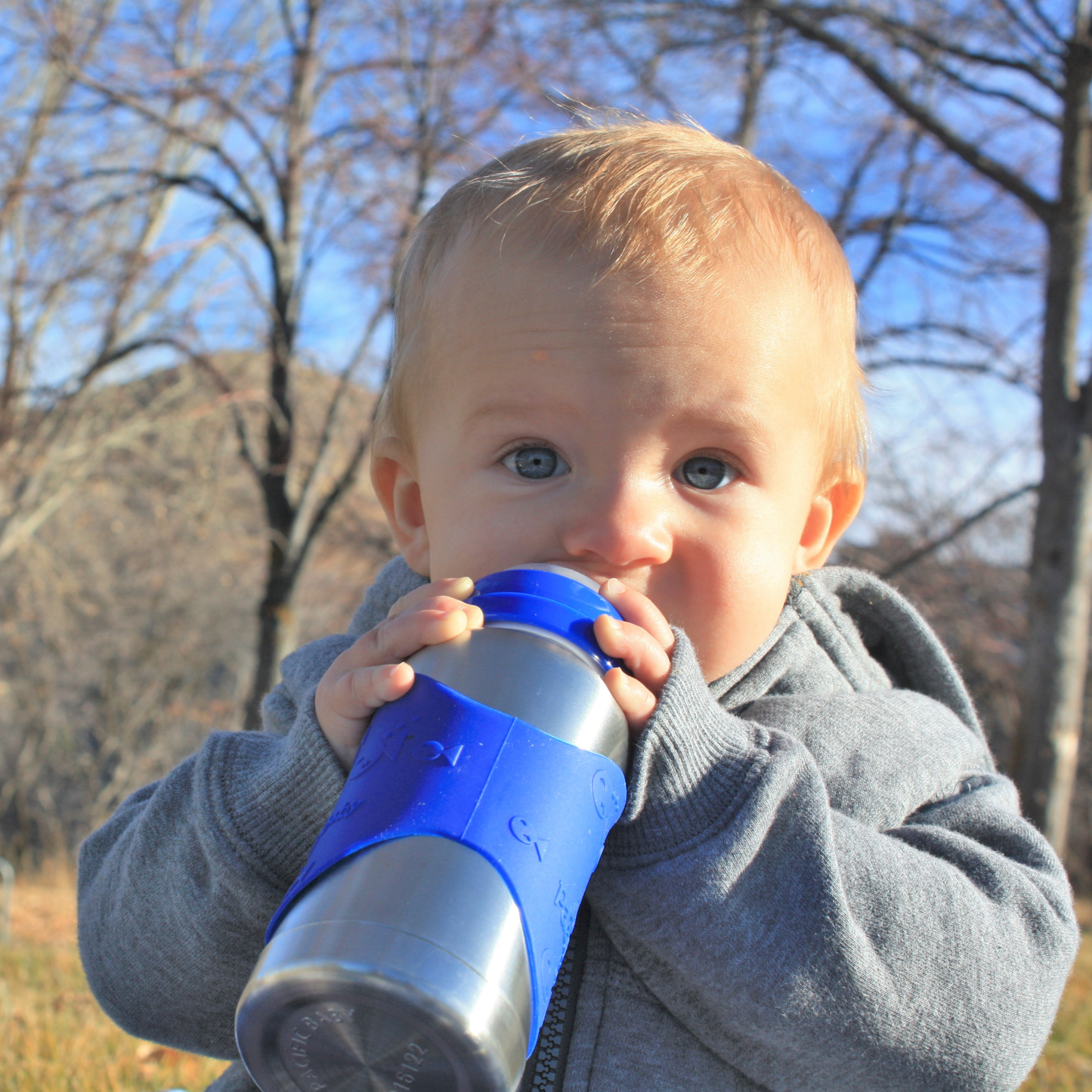 Pacific Baby Hot-Tot Stainless Steel Insulated Infant Baby 7 oz Eco Feeding Bottle Silver Blue